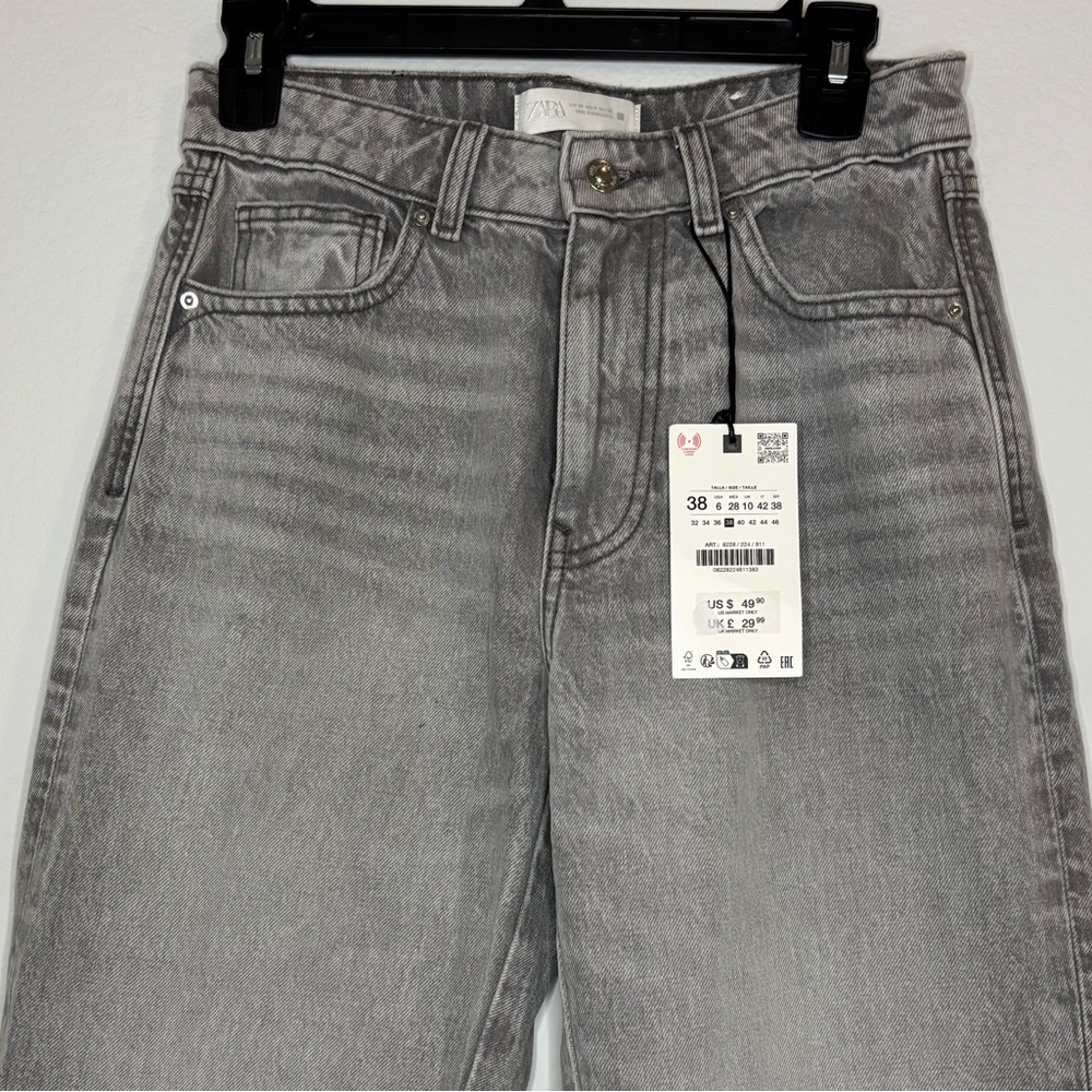 Zara High-Waisted Straight Leg Jeans - Grey Wash - Women’s Size 6 - Picture 2 of 9